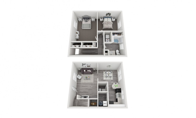 B2 - 2 bedroom floorplan layout with 1.5 bathroom and 1199 square feet