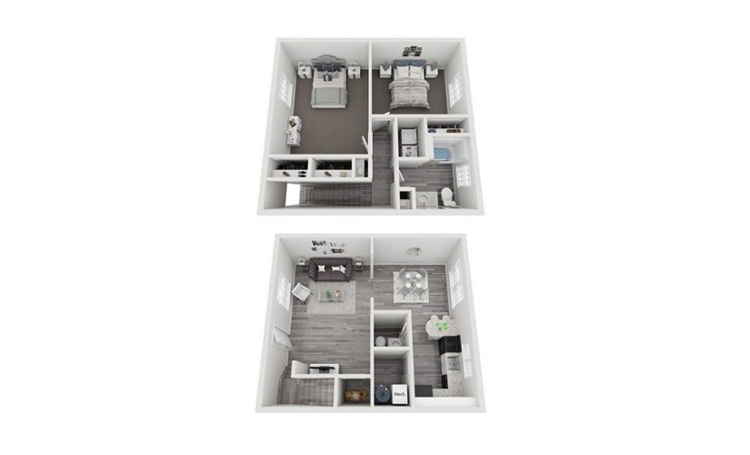 B3 - 2 bedroom floorplan layout with 1.5 bathroom and 1250 square feet