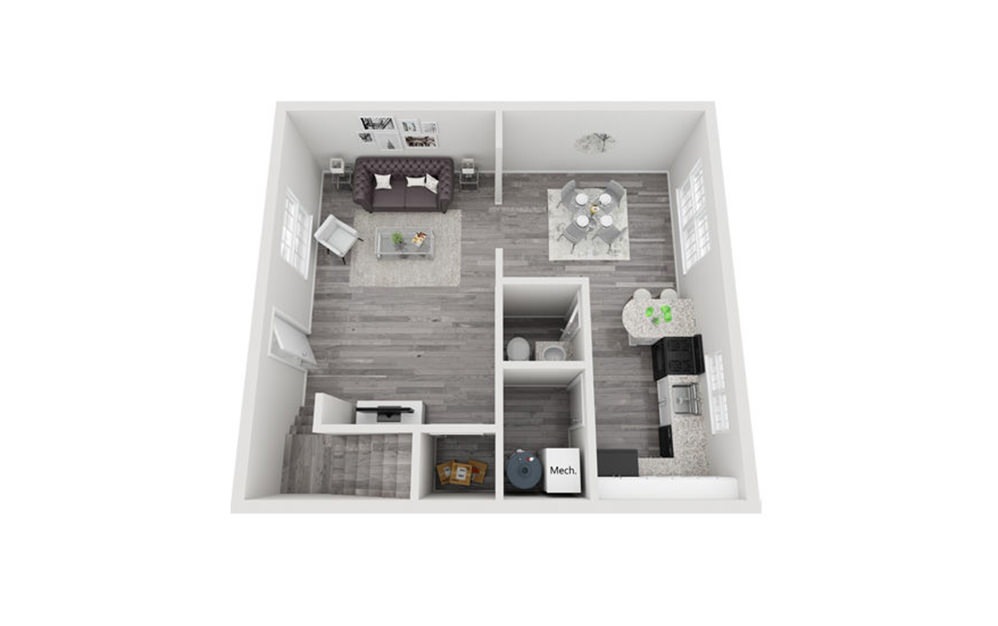 B3 - 2 bedroom floorplan layout with 1.5 bathroom and 1250 square feet (Floor 1)