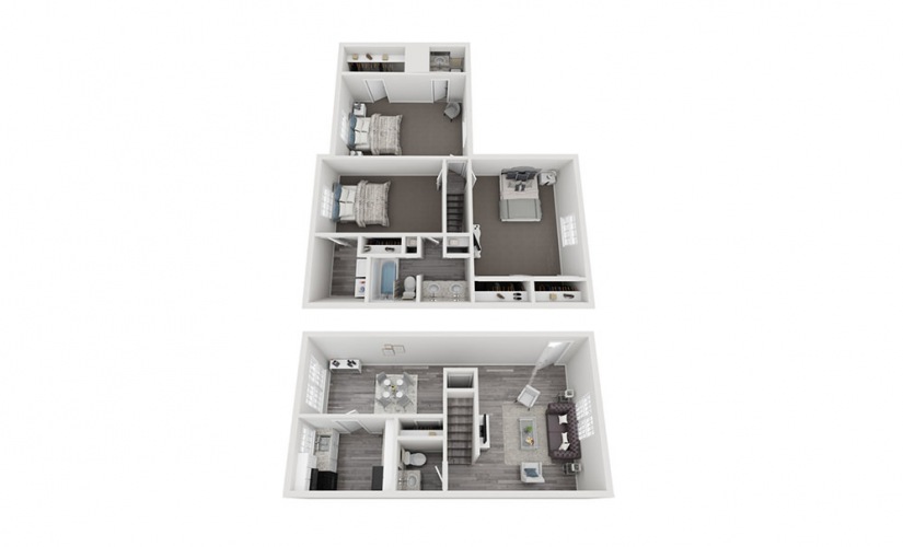 C1 - 3 bedroom floorplan layout with 2.5 bathrooms and 1271 square feet