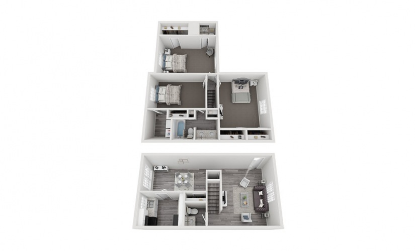 C2 - 3 bedroom floorplan layout with 2.5 bathrooms and 1522 square feet